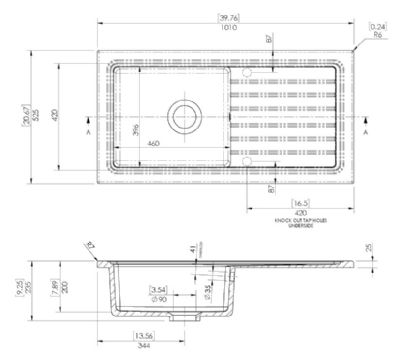 NUIE COUNTER TOP/INSET WHITE SINGLE BOWL SINGLE DRAINER CERAMIC SINK with REVERSIBLE DRAINER, CT11TF1010 (UF) NUIE COUNTER TOP/INSET WHITE SINGLE BOWL SINGLE DRAINER CERAMIC SINK with REVERSIBLE DRAINER, CT11TF1010 (UF)
