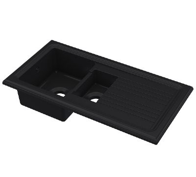NUIE COUNTER TOP/INSET MATT BLACK 1.5 BOWL CERAMIC SINK with REVERSIBLE DRAINER, CT415T1000 (UF)