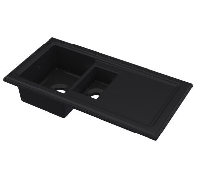 NUIE COUNTER TOP/INSET MATT BLACK 1.5 BOWL CERAMIC SINK with REVERSIBLE DRAINER, CT415TF1000 (UF)