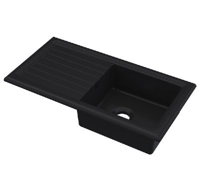 NUIE COUNTER TOP/INSET MATT BLACK SINGLE BOWL SINGLE DRAINER CERAMIC SINK with REVERSIBLE DRAINER, CT41T1010 (UF)
