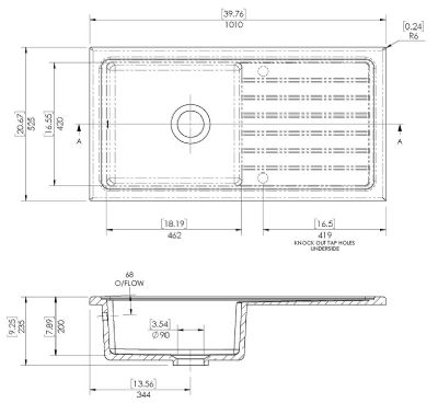 NUIE COUNTER TOP/INSET MATT BLACK SINGLE BOWL SINGLE DRAINER CERAMIC SINK with REVERSIBLE DRAINER, CT41T1010 (UF) NUIE COUNTER TOP/INSET MATT BLACK SINGLE BOWL SINGLE DRAINER CERAMIC SINK with REVERSIBLE DRAINER, CT41T1010 (UF)