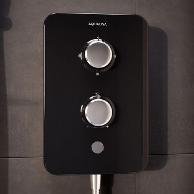 AQUALISA E2 GLOSS BLACK & STAINLESS STEEL 8.5KW ELECTRIC SHOWER with 3 MODE HANDSET, E2B85 AQUALISA E2 GLOSS BLACK & STAINLESS STEEL 8.5KW ELECTRIC SHOWER with 3 MODE HANDSET, E2B85