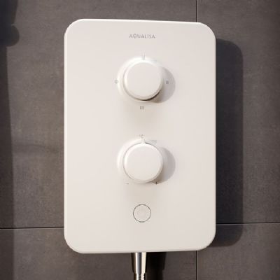 AQUALISA E2 WHITE & STAINLESS STEEL 10.5KW ELECTRIC SHOWER with 3 MODE HANDSET, E2W105 AQUALISA E2 WHITE & STAINLESS STEEL 10.5KW ELECTRIC SHOWER with 3 MODE HANDSET, E2W105