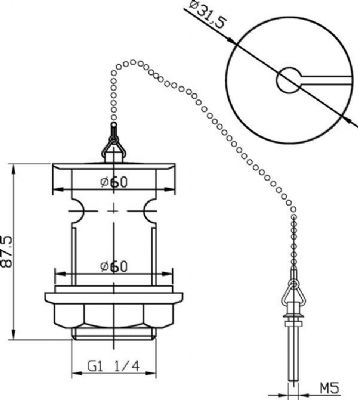 NUIE CHROME BASIN BALL CHAIN SLOTTED WASTE, E303 (P2G) NUIE CHROME BASIN BALL CHAIN SLOTTED WASTE, E303 (P2G)