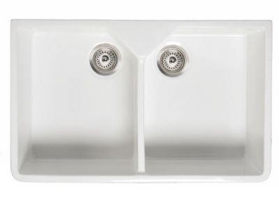 RAK GOURMET SINK 10 - BELFAST STYLE WHITE DOUBLE BOWL CERAMIC SINK, GOSINK10