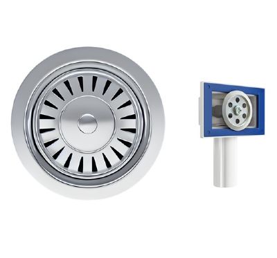 ELLSI CHROME FINISH STAINLESS STEEL 90mm BASKET STRAINER WASTE with 40mm ROUND & RECTANGULAR OVERFLOW OPTIONS, PDT-000065