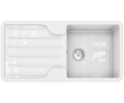 ELLSI COMITE TRADITIONAL GLOSS WHITE SINGLE BOWL & DRAINER INSET SINK, PDT-000464
