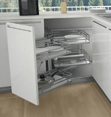 HAFELE CHROME/WHITE LINEAR SOFT CLOSING SWING-OUT/MAGIC CORNER for 900/1000mm CABINET/450-600mm DOOR L/H, 549.86.196