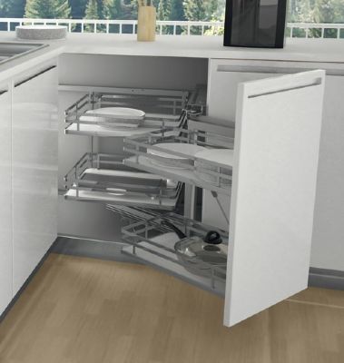 HAFELE CHROME/WHITE LINEAR SOFT CLOSING SWING-OUT/MAGIC CORNER for 800mm CABINET/400mm DOOR R/H, 549.38.749