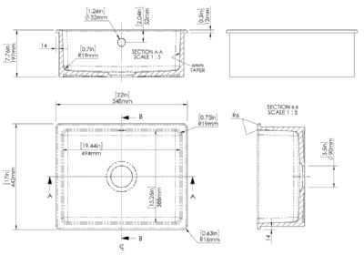 NUIE COUNTER TOP/INSET WHITE SINGLE BOWL CERAMIC SINK with OVERFLOW, PS13022 (UF) NUIE COUNTER TOP/INSET WHITE SINGLE BOWL CERAMIC SINK with OVERFLOW, PS13022 (UF)