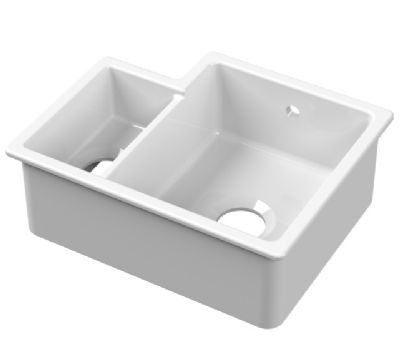 NUIE COUNTER TOP/INSET WHITE 1.5 BOWL CERAMIC SINK R/H, PS130H22R (UF)
