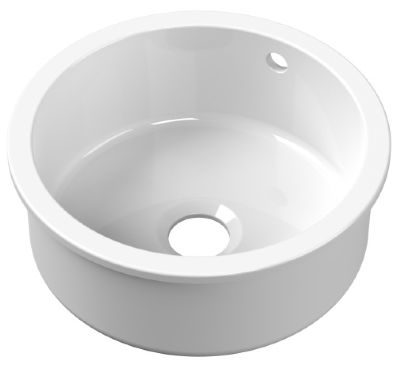 NUIE COUNTER TOP/INSET WHITE ROUND SINGLE BOWL CERAMIC SINK with OVERFLOW, PS18018 (UF)
