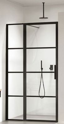 IMPEY SOHO BLACK WETROOM SCREEN 1400mm L/H HINGED DOOR with INLINE PANEL ALCOVE & BRACING BAR, AH24SC01-140-LEFT
